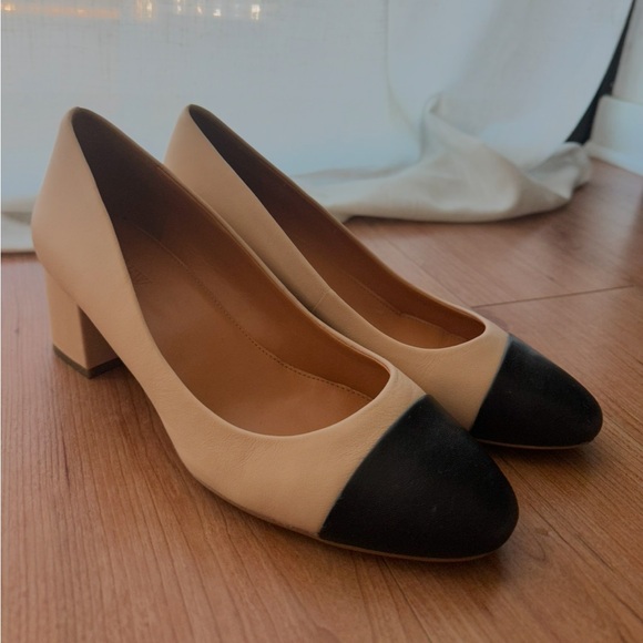 J.Crew Bryn Cap-Toe Leather Block Heel - Beige - Picture 7 of 9